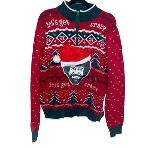 Bob Ross Ugly Christmas Sweater Medium Spencers Gifts Works! Holiday Party Red